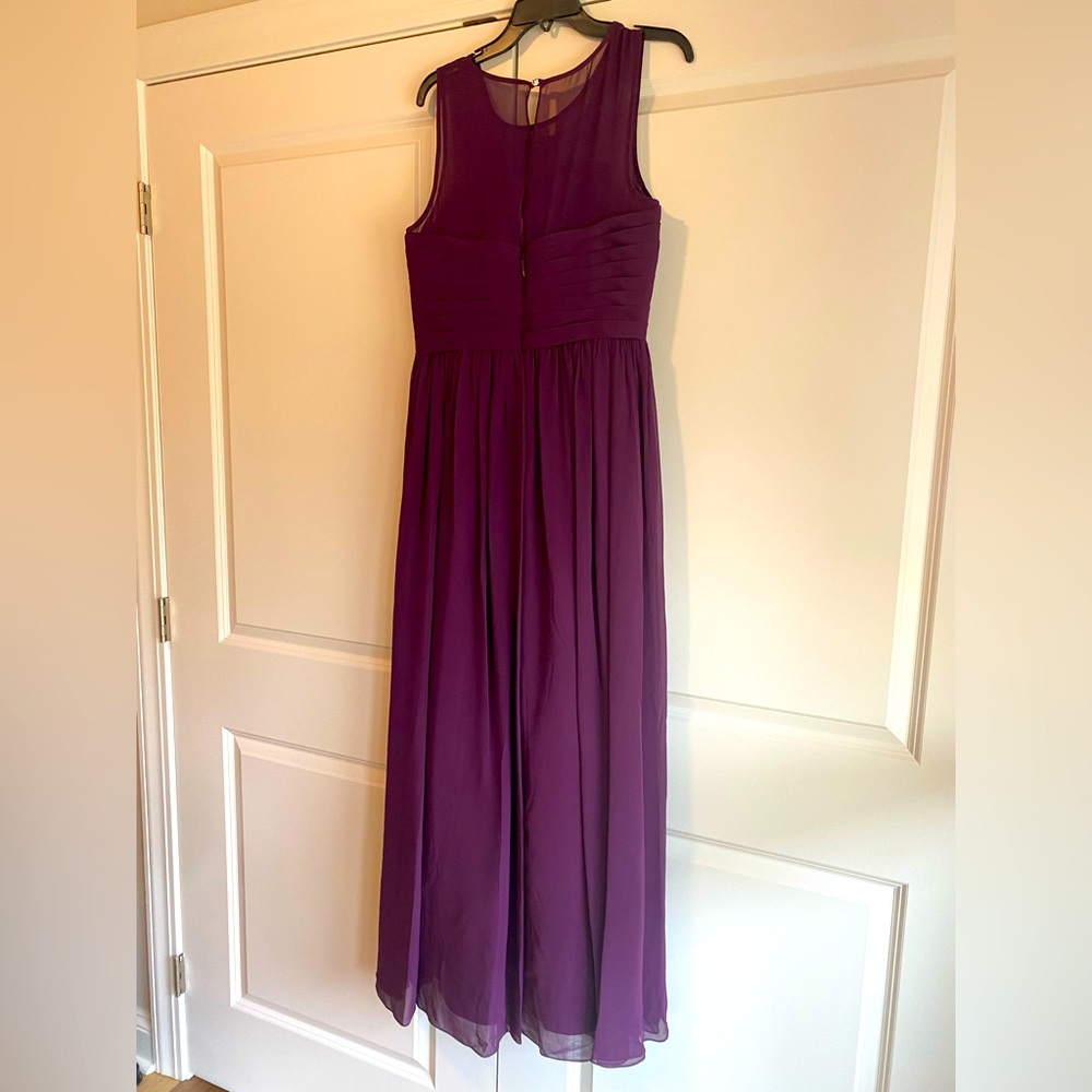 Grape color Azazie Nina bridesmaid dress.